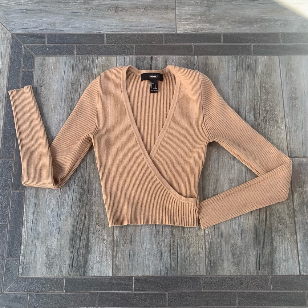 Forever 21 faux wrap crop sweater. Size Small beige